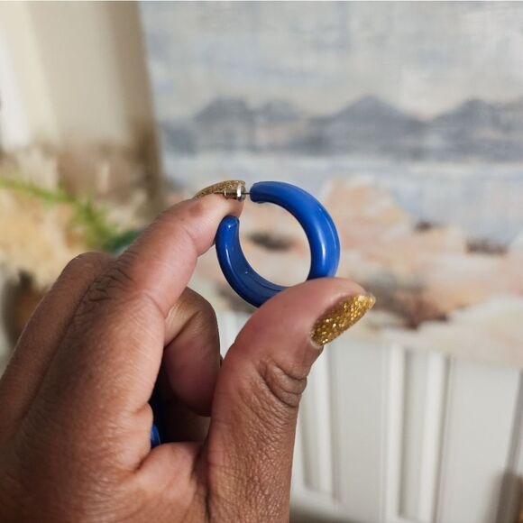 Vintage Matte Blue Simple Hoop Fashion Earrings. - Picture 7 of 15
